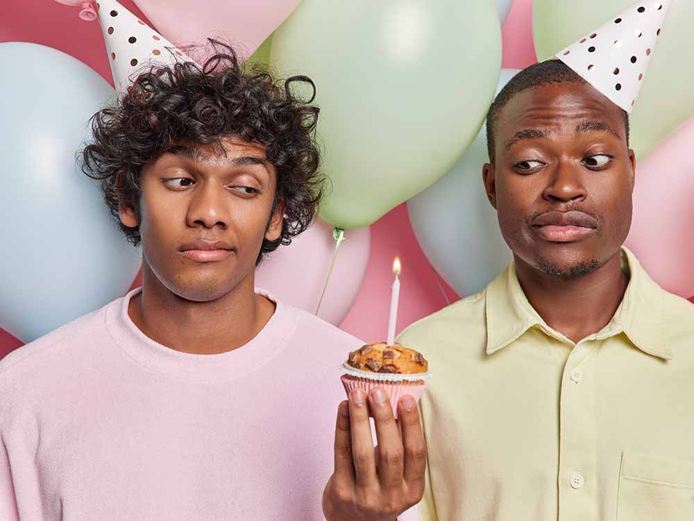 Two men feeling disappointed on their birthday.