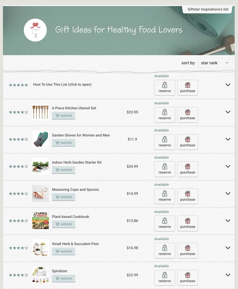 Gift ideas for healthy food lovers list on Giftster