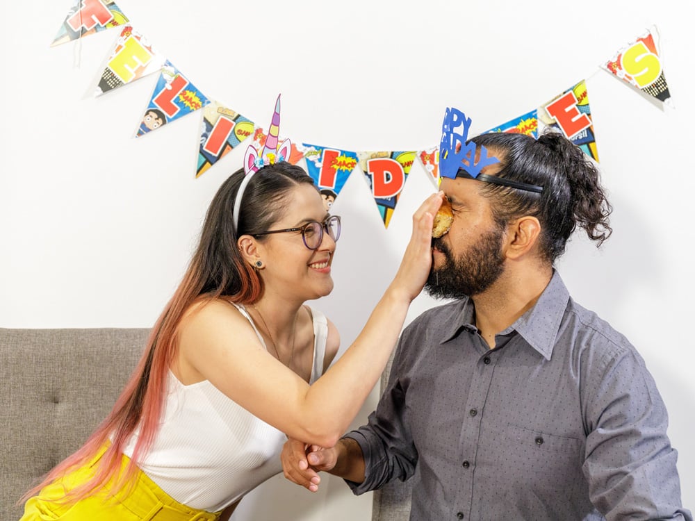 La mordida birthday tradition of cake being pushed into their face.