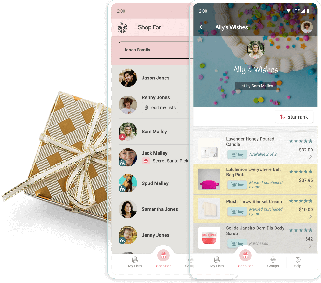 The Giftster mobile app for iPhone and Android