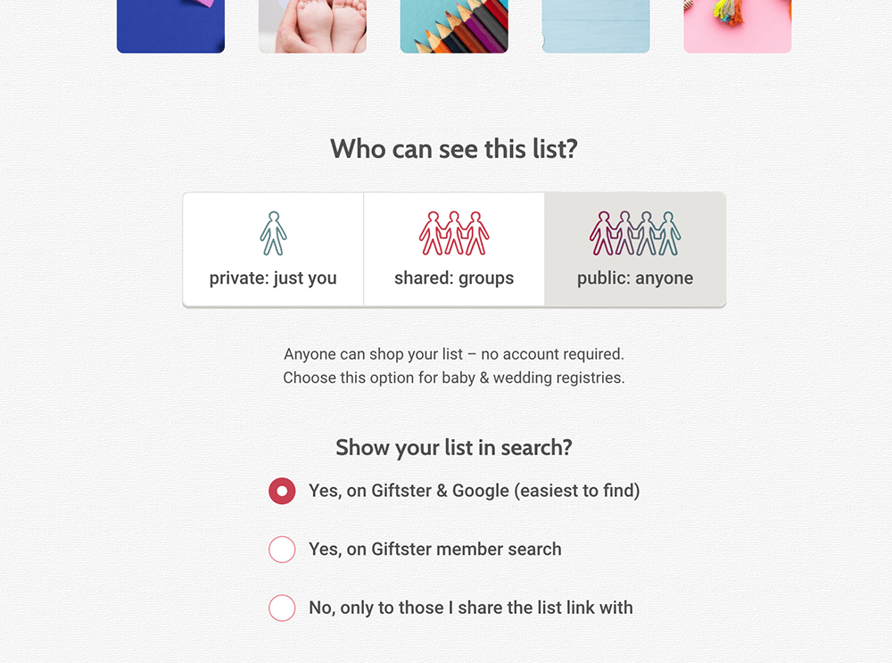 Wish list privacy options
